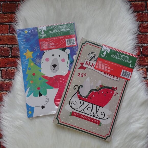 💰3/$25 2-Pack (6 Boxes) Christmas House Gift Boxes Santa Bear Farmhouse - Picture 2 of 5